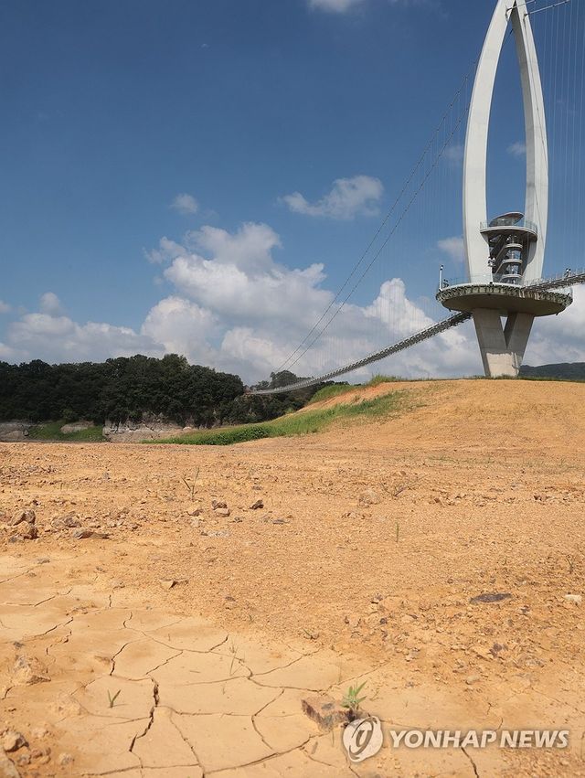 메말라 갈라진 옥정호 바닥