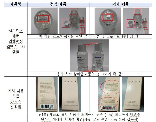 중국산 가짜 화장품과 정품 비교