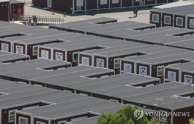 아시안게임 선수단 숙소에 걸린 태극기