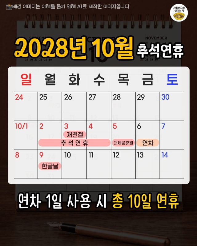 2028년 10월 달력