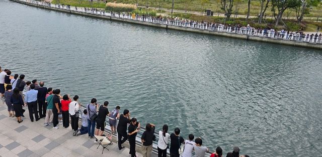 부산 친수공원 상어 '부캉이' 보러 모여든 사람들
