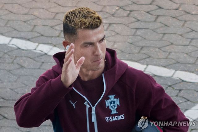포르투갈 대표팀이 훈련할 경기장에 도착해 팬들에 인사하던 호낳두.