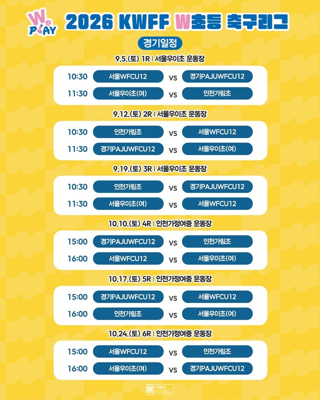 2026 KWFF W초등 축구리그 일정
