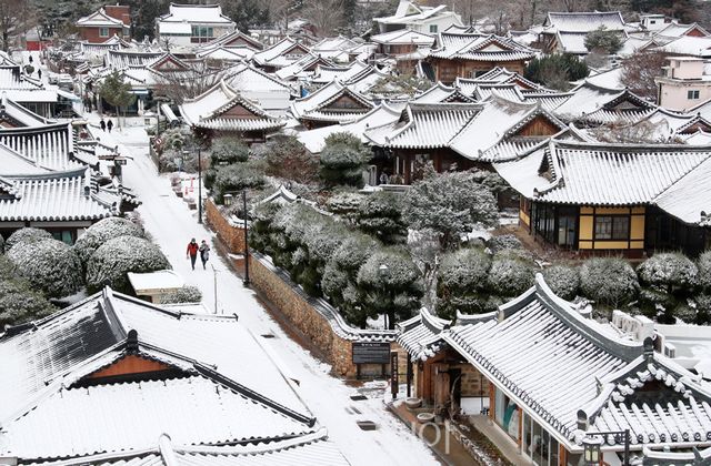 눈내린한옥마을 풍경/ 사진=전주시청