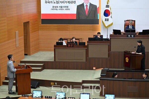 질의하는 문성호 의원(오른쪽)