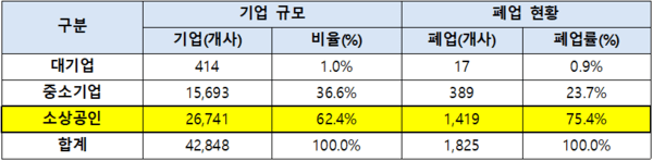 국가산단 내 기업 규모별 입주기업 수 및 폐업 현황/자료: 한국산업단지공단