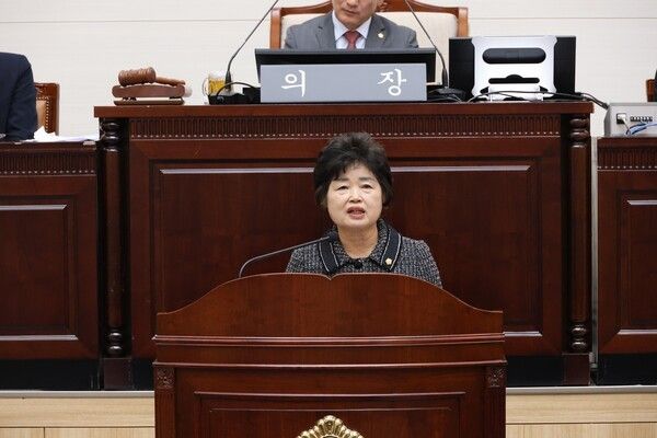 이미재 용산구의원 5분 자유 발언 모습(사진제공=용산구의회)