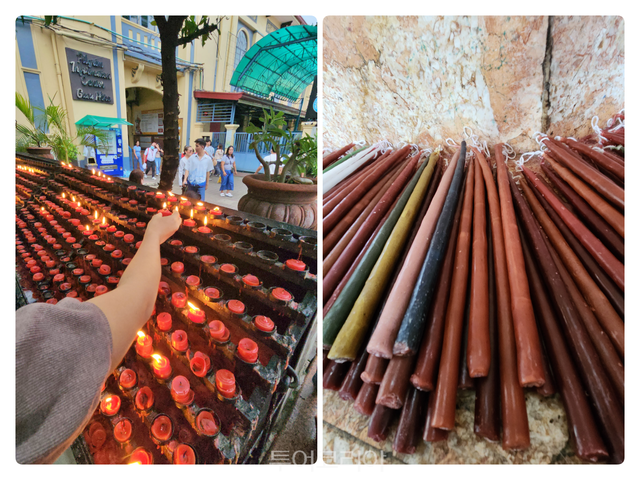 산토니뇨 성당 내부에서 촛불을 밝히는 있는 현지인/사진-투어코리아