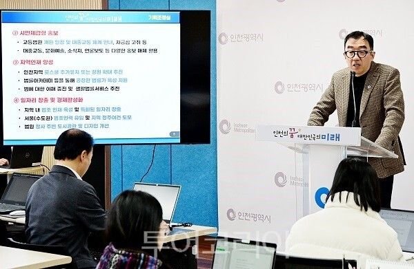 신승열 기획조정실장이 18일 시청 브리핑룸에서 기획조정실 소관 현안과 관련해 기자브리핑을 하고 있다.