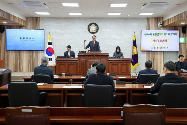 이상식 울릉군의회 의장 제290회 제2차 정례회 제5차 본회의 진행 모습(사진제공=울릉군의회)