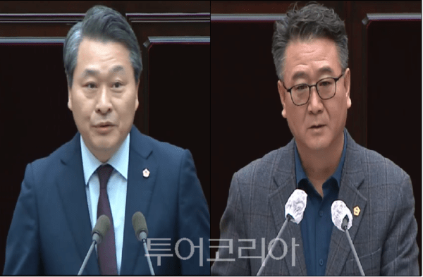 (왼쪽부터)인천시의회 김유곤 의원(국민의힘), 인천시의회 이순학 의원(더불어민주당)/인천시의회 시정질의 화면 캡쳐이미지
