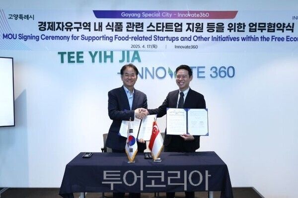 고양특례시와 Innovate 360 업무협약식(왼쪽부터 이동환 고양특례시장, 존 챙(John Cheng) 대표이사)/투어코리아뉴스 정명달 기자