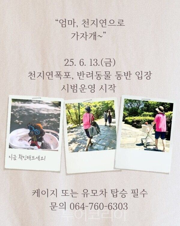 천지연폭포 반려동물 동반 입장 시범운영 포스터. /사진-서귀포시