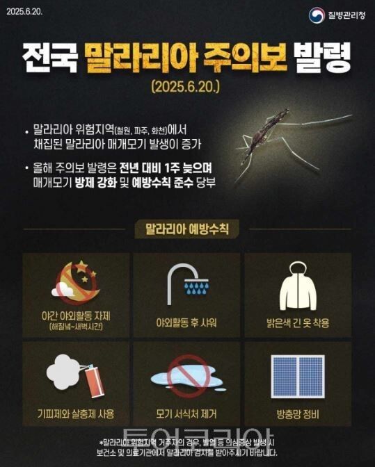 말라리아주의보 포스터/투어코리아뉴스 정명달 기자