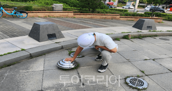 삼산월드체육관 바닥분수 오버플로 점검 모습