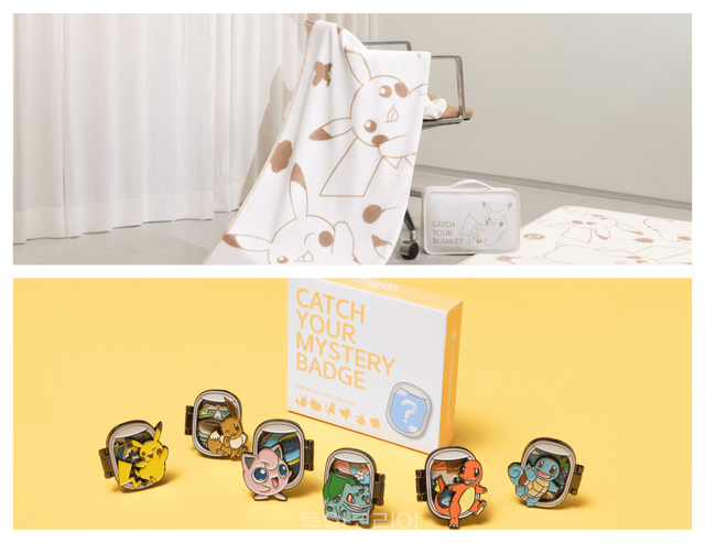 티웨이항공 포켓몬 굿즈 캐치 유어 블랭킷(포켓몬 담요&파우치), 미스터리 뱃지(포켓몬 경첩 뱃지)