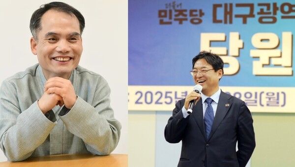 더불어민주당 박규환 도당 직무대행(왼쪽)과 대구시당 허소 위원장(오른쪽)