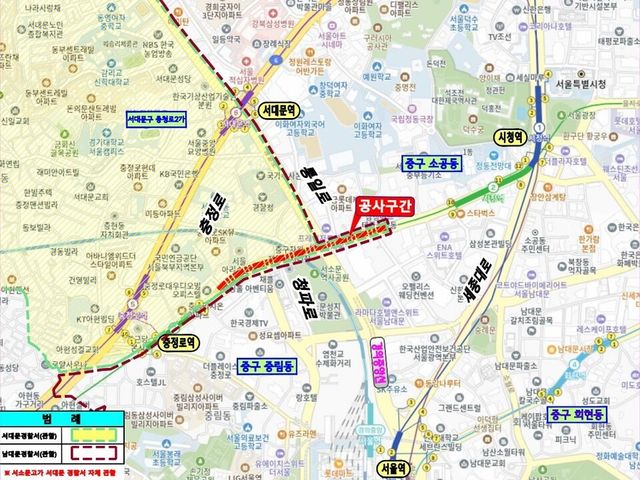 서소문고차차도 철거공사 위치도