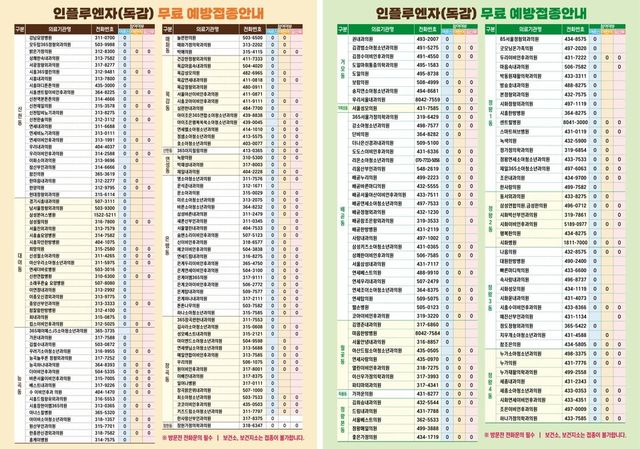 인플루엔자(독감) 무료 예방접종 안내 포스터