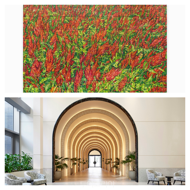 허보리 작가 작품 PaintersCut(위), 그랜드 조선 제주 힐 스위트 입구(아래)