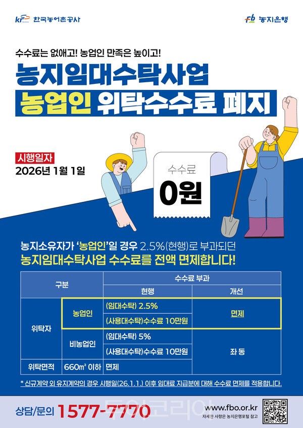 농지임대수탁사업 위탁수수료 폐지 안내문. /사진-한국농어촌공사 전남지역본부