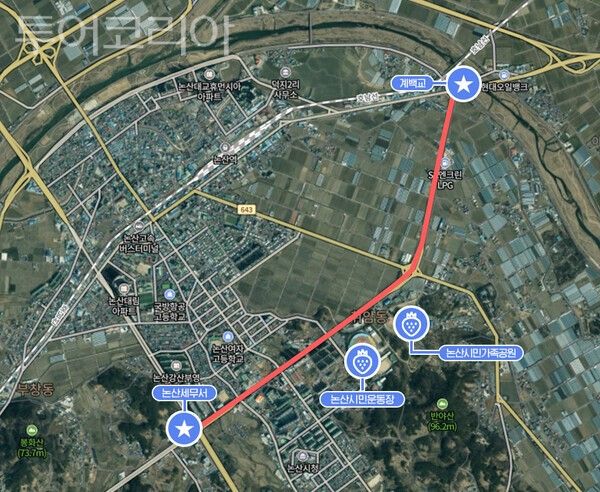 ▲명예도로명인 ‘딸기엑스포대’로 구간도 이미지. /사진-논산시