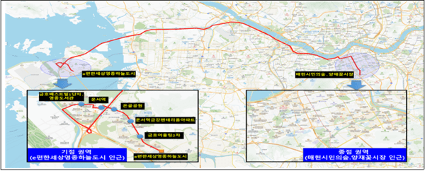 (영종) 광역급행 M6463 버스 운행, (송도) 광역급행 M6464 버스 운행 노선도