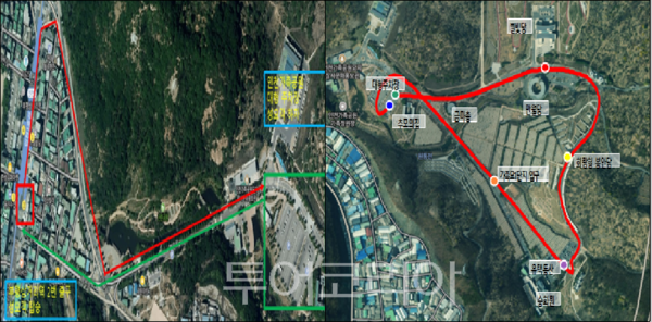 셔틀버스 노선도 / (왼쪽)외부 운행노선, (오른쪽)내부 운행노선
