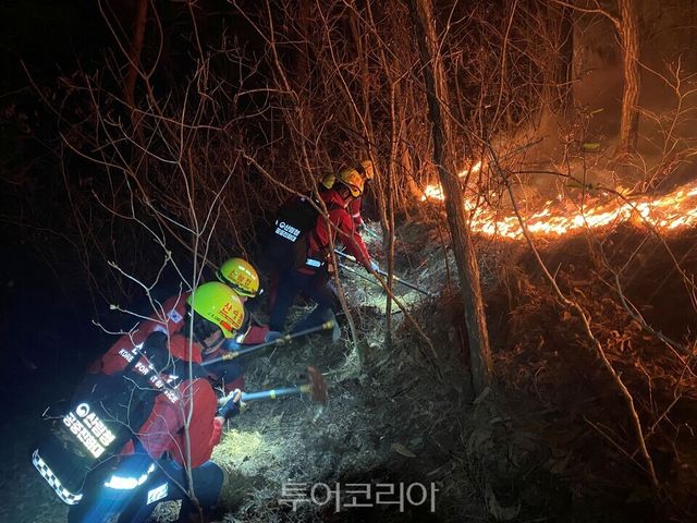 산불진화에 총력을 기울이고 있는 산림청 공중진화대원 산불진화에 총력을 기울이고 있는 산림청 공중진화대원/사진-산림청