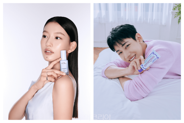 LG생활건강 VDL 컬러코렉팅 프라이머 모델컷, 유시몰 동남아 모델 GOT7(갓세븐) 뱀뱀 & 화이트닝 퍼플코렉터 치약/사진- LG생활건강