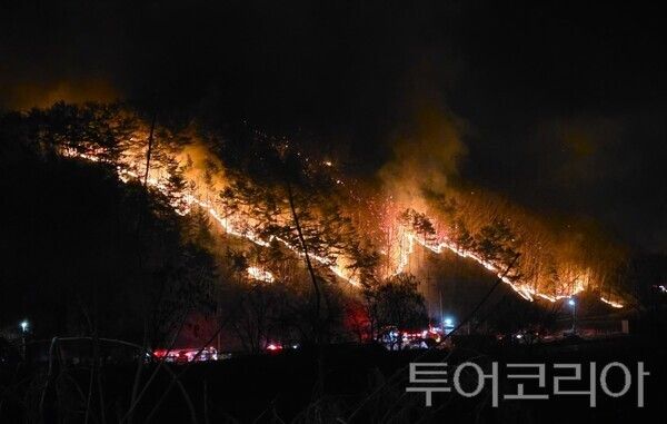 ▲예산군 대술면 야간 산불 모습. /사진-예산군