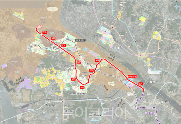 서울5호선 김포검단 연장사업 노선도