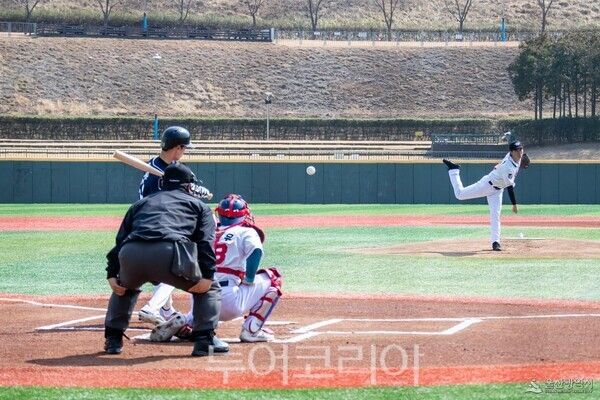 지난 3월 10일 경남대 야구팀과 연습경기를 진행한 울산웨일즈 구단./사진-울산시