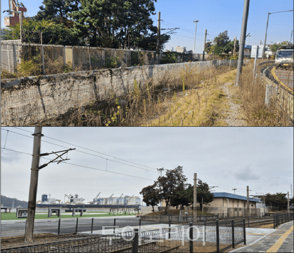 개항광장 보행환경 정비 전·후(사진 위)정비 전, (사진 아래)정비 후