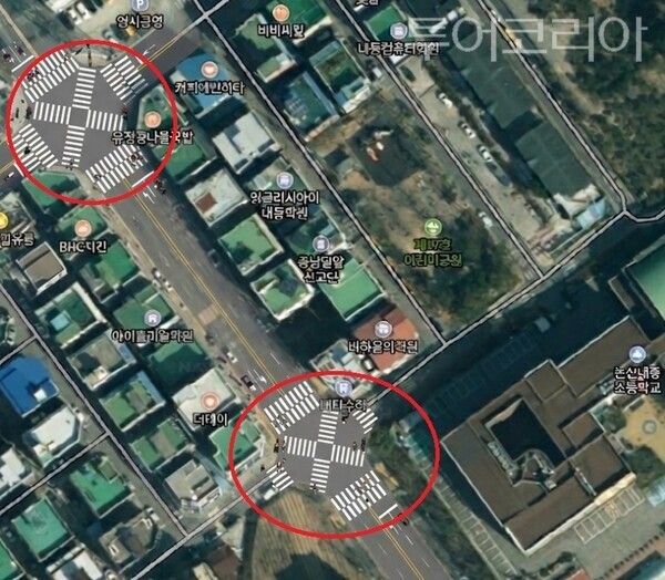 ▲대각선 횡단보도 위치도 이미지. /사진-논산시