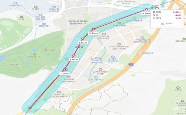 ▲ 교통소음(철도) 관리지역 지정 범위&nbsp; / 사진제공 = 구리시&nbsp;