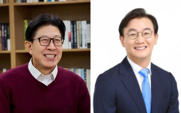 박형준 부산시장 후보(왼쪽)와 전재수 부산시장 후보.