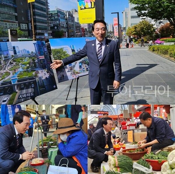 ▲박수현 더불어민주당 충청남도지사 후보가 천안과 홍성의 핵심 상권을 잇달아 찾아 ‘지속가능한 소상공인 경제’ 구축을 핵심 공약으로 내세우며 강한 민생 행보를 이어갔다. /사진-박수현 후보 캠프(편집 류석만 기자)