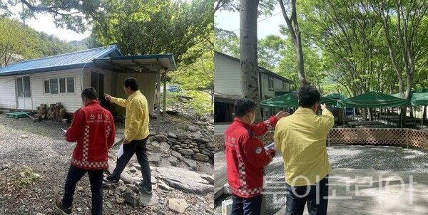 ▲정연국 중부지방산림청장이 보령시 성주계곡의 불법시설물을 점검하고 있다. /사진-중부지방산림청(편집 류석만 기자)