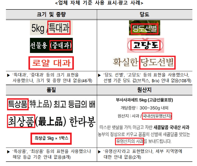 업체 자체 기준 사용 표시·광고 사례 / 사진-한국소비자원