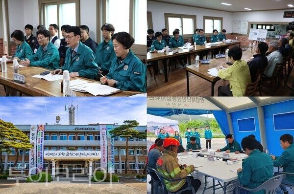 ▲(上) 왼쪽부터 홍종완 충남도지사 권한대행을 비롯한 관계자들이 지난 21일 청양군 장평면 구룡리 경로회관을 찾아 폭염 대응과 시설 안전관리 실태를 직접 점검하고 있다. 서산시 부석면 월계리 산78번지 일원에서 진행된 산사태 대비 주민 대피 훈련 모습. 금산군 청사 전경. /사진-충남도·서산시·금산군(편집 류석만 기자)