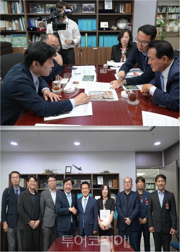 ▲백성현 논산시장은 지난 9일 국회를 방문해 황명선 의원과 면담을 갖고, 논산시 주요 현안사업의 당위성을 설명하며 2027년도 정부예산 반영을 위한 적극적인 지원과 협조를 요청했다. /사진-논산시(편집 류석만 기자)