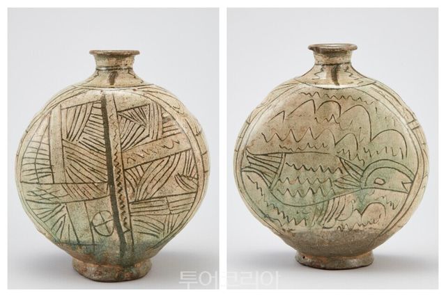 분청사기 음각선어문 편병/사진-국가유산청