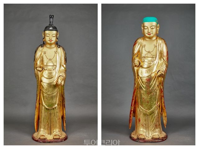 완주 위봉사 목조관음보살입상(좌) 및 지장보살입상(우) / 사진-국가유산청