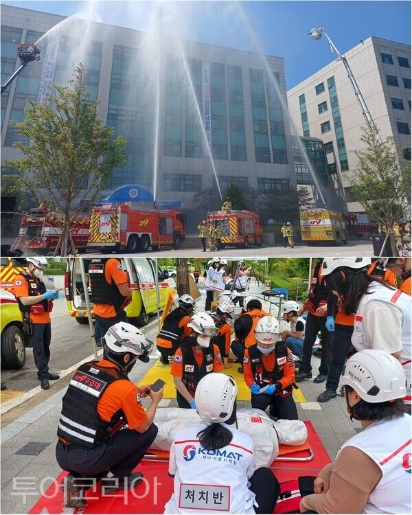 ▲지난 26일 국립공주대학교 예산캠퍼스에서 실전처럼 펼쳐진 '2026 재난대비 안전충남훈련' 모습. /사진-충남도(편집 류석만 기자)