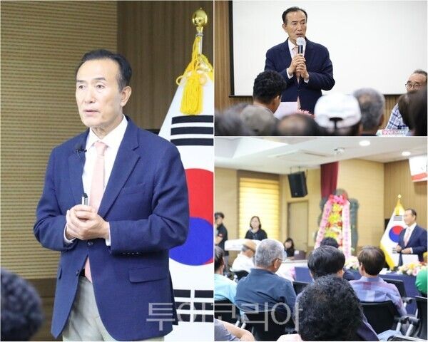 ▲김홍열 청양군수가 지난 10일 청남면에서 열린 주민과의 대화에서 "새로운 청양, 군민과 함께를 슬로건으로 청양의 체질을 근본적으로 바꾸겠다"고 밝히고 있다. /사진-청양군 프레스협회(편집 류석만 기자)