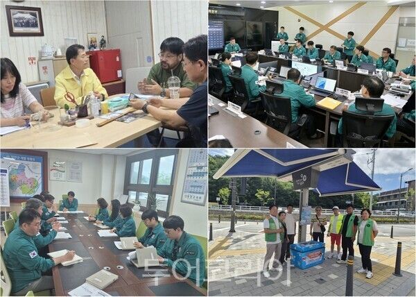 ▲(上)왼쪽부터 시계방향. 이길주 대전시 복지국장 쪽방상담소와 노숙인일시보호센터 현장 점검, 공주시 폭염 재난안전대책본부 가동, 신관동 '무료 생수 한 병' 운영, 전상욱 청양군 부군수 주재로 열린 ‘폭염 대응 추진상황 점검회의’모습. /사진-대전·공주·청양(편집 류석만 기자)