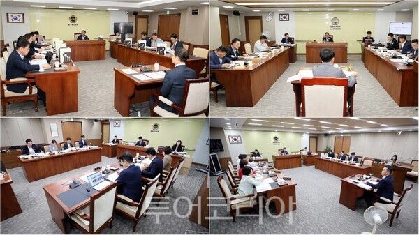 ▲(上)왼쪽부터 시계방향. 소관 부서로부터 각각 2026년도 주요 업무 추진 상황을 보고받고 있는 건설소방위원회, 농수산해양위원회, 행정문화위원회, 기획경제위원회 회의 모습. /사진-충남도의회(편집 류석만 기자)