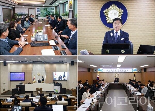 ▲(上)왼쪽부터 시계방향. 논산시의회 농업인 학습단체장들과의 간담회 모습, 윤일묵 청양군의회 의장의 주재로 열린 임시회 개회, 전연석 금산군의회 의장의 진행으로 열린 의원들 간담회 모습, 당진시의회 제5대 전반기 원구성을 마무리 하고 김선호 의장과 서영훈 부의장을 선출하고 있는 모습. /사진-논산·청양·금산·당진(편집 류석만 기자)