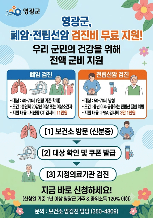 폐암, 전립선암 군민 검진비 지원사업 안내&nbsp; 포스터